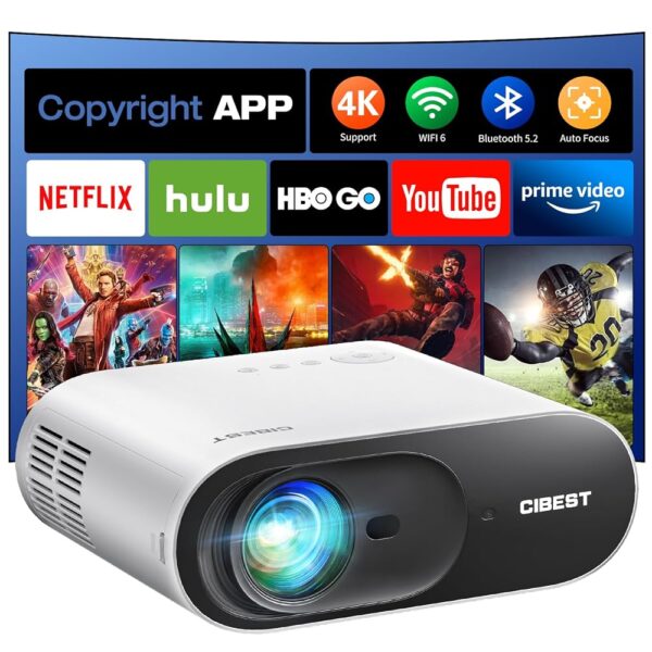 4K Projector with WiFi and Bluetooth, Netflix/Youtube/Amazn Prime Video Certified, Native 1080P, Dolby Audio, 600ANSI Outdoor Video Projector, Home Theater, Compatible w/TV...