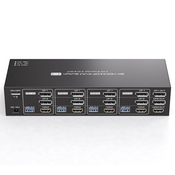 4K144Hz HDMI + 2 Displayport KVM Switch 3 Monitors 4 Computers 8K KVM Switches Triple Monitor for 4 Computer Share 3 Monitor and 4 USB 3.0 Ports Support Extended/Copy Mode with...