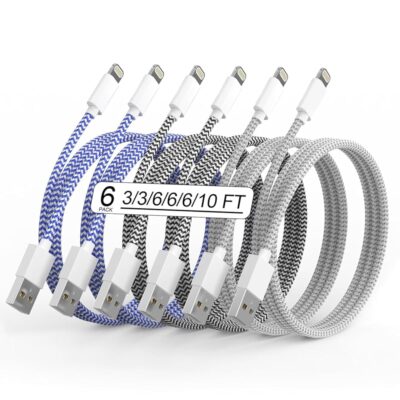 6Pack(3/3/6/6/6/10FT)[Apple MFi Certified] iPhone Charger Lightning Cable Fast Charging iPhone Charger Cord Nylon Braided for iPhone14/13/12/11Pro Max/XS MAX/XR/XS/X/8/7Plus…