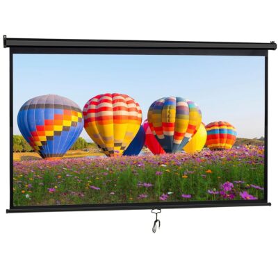 80 Inch Projection Screen, Outdoor Indoor 16:9 HD Foldable Manual Pull Down Projector Screen for Movie Home Backyard Theater Cinema Office Video Game, Black