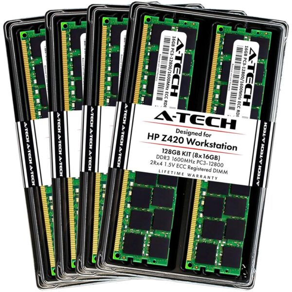 A-Tech 128GB ECC Registered Memory Kit for HP Z420 Workstation (8 x 16GB) ECC RDIMM DDR3 PC3-12800 1600MHz 240-Pin DIMM 2Rx4 1.5V Dual Rank Max RAM Upgrade