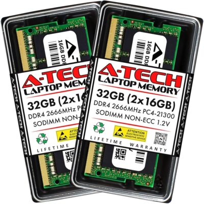 A-Tech 32GB Kit (2x16GB) RAM for Dell Latitude 5591, 5510, 5501, 5491, 5410, 5401, 5310, 3510, 3410 Laptop | DDR4 2666 MHz SODIMM PC4-21300 Memory Upgrade