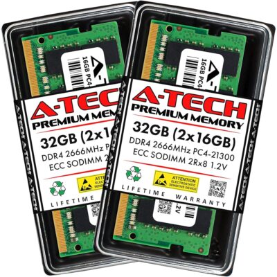 A-Tech 32GB Kit (2x16GB) RAM for Synology DiskStation DS3622xs+ NAS | DDR4 2666MHz PC4-21300 ECC SODIMM 2Rx8 1.2V 260-Pin Memory Upgrade