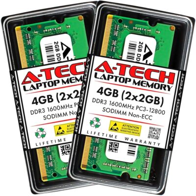 A-Tech 4GB (2x2GB) DDR3 1600MHz PC3-12800 CL11 SODIMM 204-Pin Non-ECC SO-DIMM Laptop, Notebook RAM Memory Modules