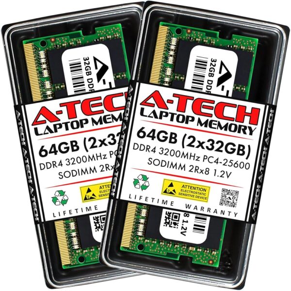 A-Tech 64GB Kit (2x32GB) RAM for HP EliteBook 630 G10, 640 G10, 650 G10 Laptop | DDR4 3200MHz PC4-25600 SODIMM 2Rx8 1.2V 260-Pin Non-ECC SO-DIMM Memory Upgrade