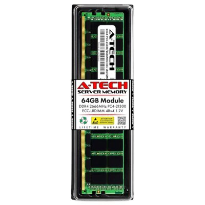 A-Tech 64GB Replacement for HP 850882-001 – DDR4 2666MHz PC4-21300 ECC Load Reduced LRDIMM 4Rx4 1.2V – Single Server Memory RAM Stick (850882-001-ATC)