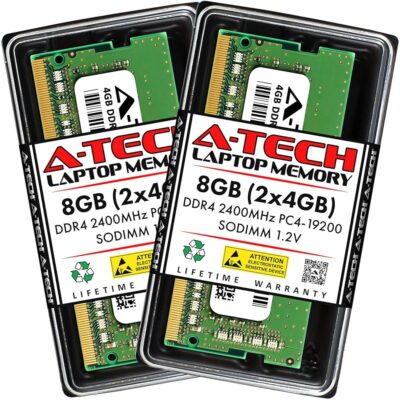 A-Tech 8GB (2x4GB) DDR4 2400 MHz SODIMM PC4-19200 (PC4-2400T) CL17 Non-ECC Laptop RAM Memory Modules