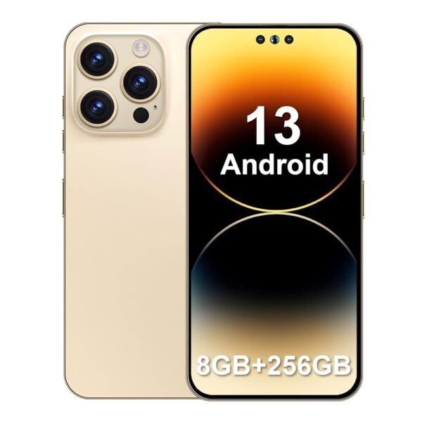 A14 ProMax Unlocked Phone 8-Core Android Smartphone 8GB RAM + 256GB Storage 50MP + 24MP Cameras 6800mAh Battery 6.7-Inch HD Display 4G Dual SIM Unlocked Cell Phone (Gold)