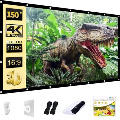 AAJK Outdoor Projection Screen 150 inch, Washable Projector Screen 16:9 Foldable Anti-Crease Portable Projector Movies Screen for Home Theater Outdoor Indoor Support Double…