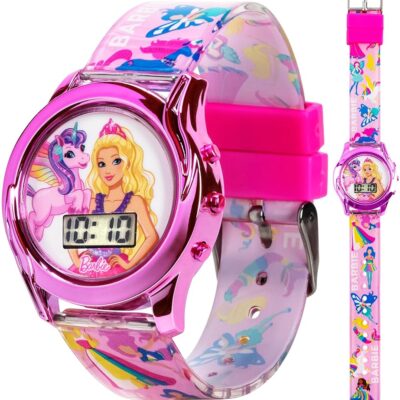 Accutime Barbie Dreamtopia Digital Watch for Kids – Colorful LCD Display, Multicolored Flashing Lights, Fun Dreamtopia Design, Durable and Comfortable Strap