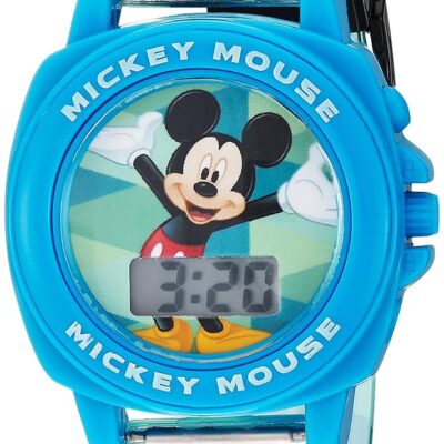 Accutime Disney Mickey Mouse Toddler Boy Baby Blue Digital LCD Quartz Watch for Boys, Girls, Kids, Toddlers of All Ages with Blue Bezel and Multicolor Graphic Strap (Model: MK1328)