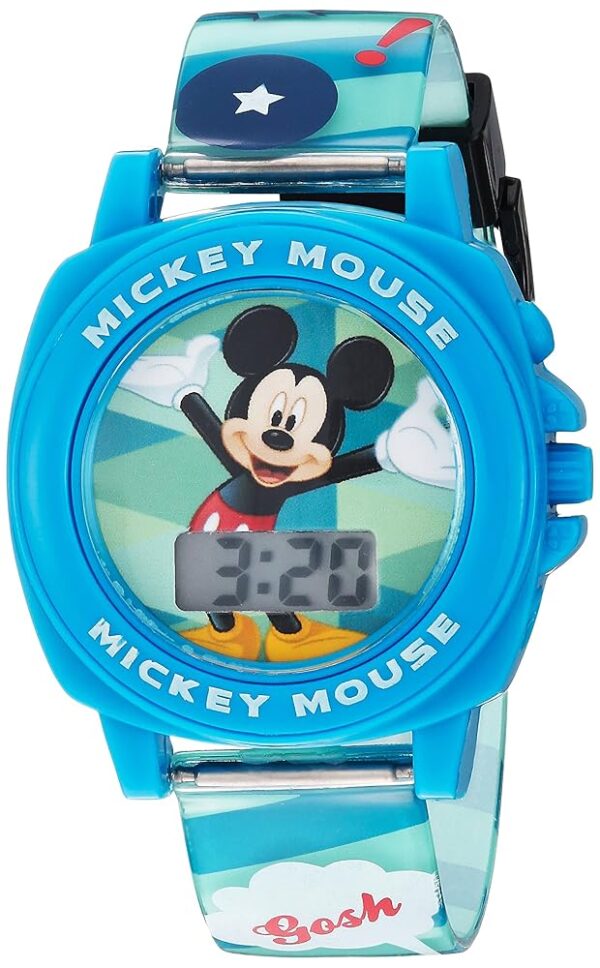 Accutime Disney Mickey Mouse Toddler Boy Baby Blue Digital LCD Quartz Watch for Boys, Girls, Kids, Toddlers of All Ages with Blue Bezel and Multicolor Graphic Strap (Model: MK1328)