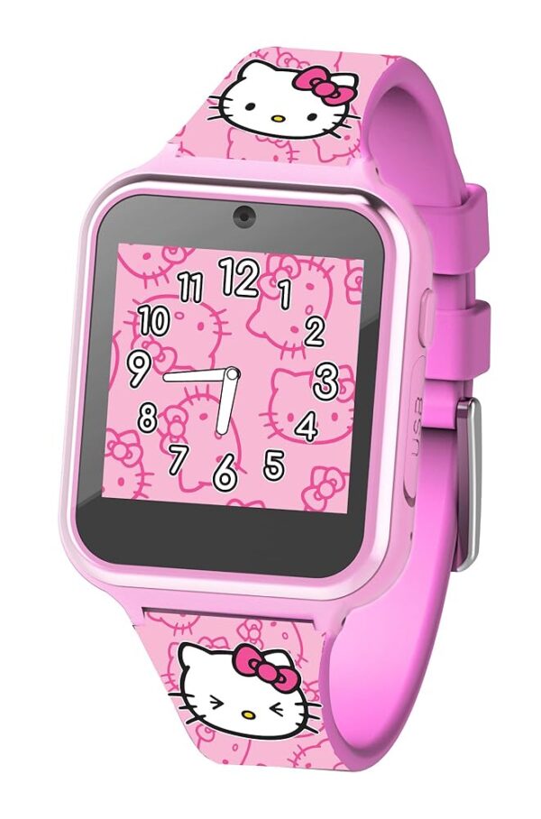 Accutime Hello Kitty Pink Educational Learning Touchscreen Kids Smart Watch - Toy for Girls, Boys, Toddlers - Selfie Cam, Learning Games, Alarm, Calculator (Model: HK4185)