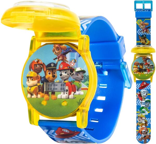 Accutime Kids Paw Patrol Digital LCD Quartz Chase Flip Open Wrist Watch with Yellow Bezel & Blue Strap, Cool Inexpensive Gift & Party Favor for Toddlers, Boys, Girls, Adults All...