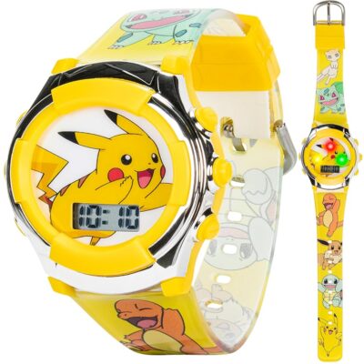 Accutime Kids Pokemon Pikachu Digital LCD Quartz Yellow Wrist Watch with Yellow Strap, Cool Inexpensive Gift & Party Favor for Boys, Girls, Adults All Ages (Model: POK4239AZ)