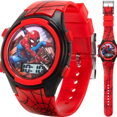 Accutime Marvel Spider-Man Digital Watch for Kids – Durable Plastic Timepiece, LCD Display, Quartz Accuracy, Iconic Spiderman Imagery