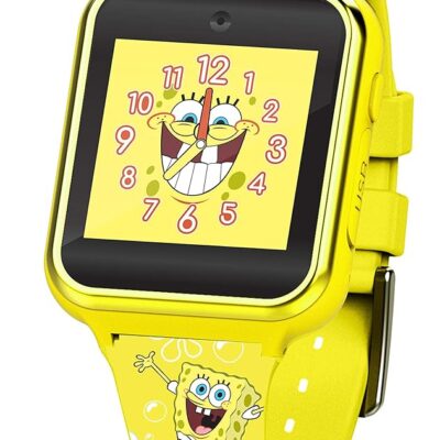 Accutime Nickelodeon SpongeBob SquarePants Yellow LED Screen Kids Smartwatch with Printed Silicone Strap, Voice Recorder, Alarm, and Pedometer for Boys and Girls