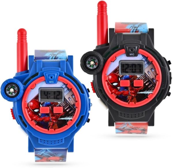 Accutime Spiderman Kids Rechargeable Walkie Talkie Watch Set - 2 Way Radio Watches, LED Flashlight, Compass, Toy Watches for Boys, Girls, Fans of Spiderman