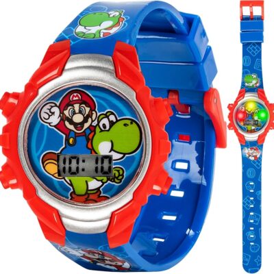 Accutime Super Mario Kids Digital Watch with Yoshi, LED Light Show, Soft Silicone Strap, Durable Kid-Friendly Design, Fun Time-Telling for Boys and Girls