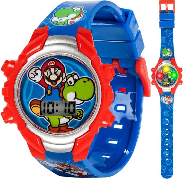 Accutime Super Mario Kids Digital Watch with Yoshi, LED Light Show, Soft Silicone Strap, Durable Kid-Friendly Design, Fun Time-Telling for Boys and Girls