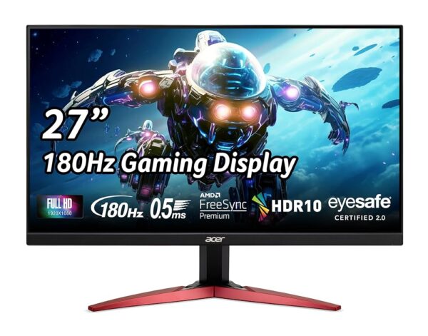 Acer Nitro 27" Full HD 1920 x 1080 PC Gaming IPS Monitor | AMD FreeSync Premium | 180Hz Refresh | Up to 0.5ms | HDR10 Support | 99% sRGB | 1 x Display Port 1.2 & 2 x HDMI 2.0 |...