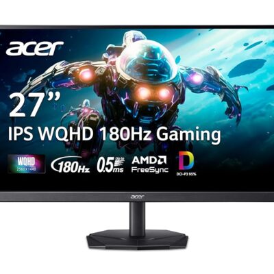 acer Nitro 27″ WQHD 2560 x 1440 IPS Gaming Monitor | AMD FreeSync | Up to 180Hz Refresh | Up to 0.5ms | DCI-P3 95% | HDR 10 Support | 1 x Display Port 1.2 & 2 x HDMI 2.0 |…