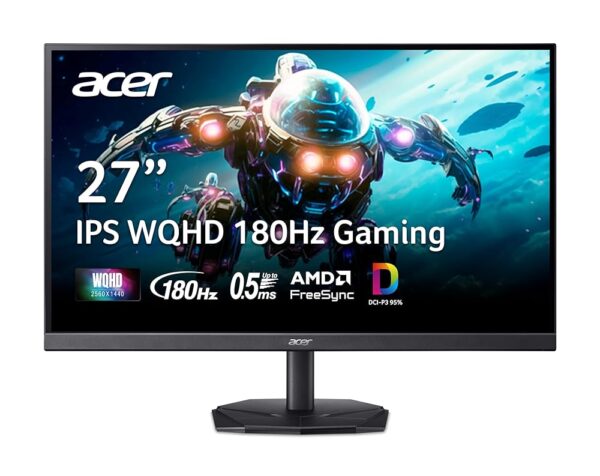 acer Nitro 27" WQHD 2560 x 1440 IPS Gaming Monitor | AMD FreeSync | Up to 180Hz Refresh | Up to 0.5ms | DCI-P3 95% | HDR 10 Support | 1 x Display Port 1.2 & 2 x HDMI 2.0 |...