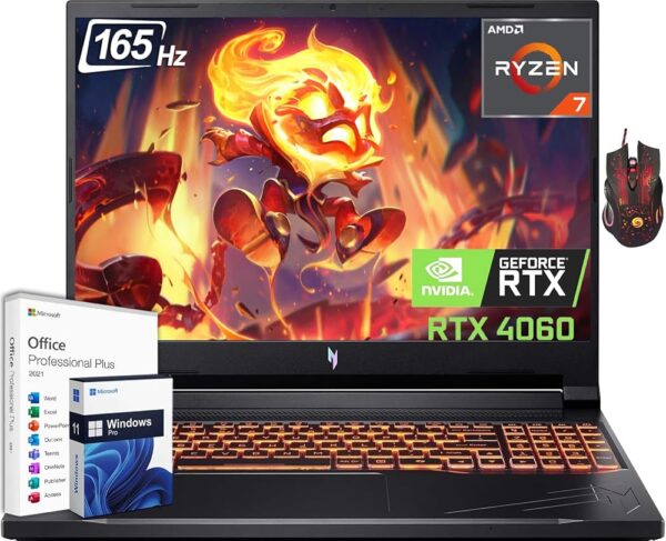 acer Nitro V 16 Gaming Laptop, 16" WUXGA 165Hz, AMD Ryzen 7-8845HS(Beats i7-1355U), GeForce RTX 4060, 64GB DDR5 RAM, 4TB SSD, Wi-Fi 6E, Backlit KB, Office Lifetime License &...