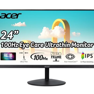 Acer SB242Y EBI 23.8″ Full HD (1920 x 1080) IPS Zero-Frame Gaming Office Monitor | AMD FreeSync Technology Ultra-Thin Stylish Design 100Hz 1ms (VRB) Low Blue Light Tilt HDMI &…