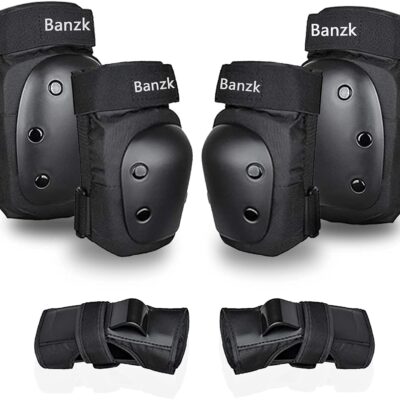 Adult/Child Knee Pads Elbow Pads Wrist Guards 3 in 1 Protective Gear Set for Skateboarding Inline Roller Biking Roller Skating Cycling Outdoor Sports Black M