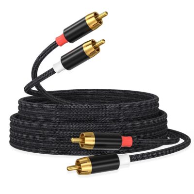 AGVEE 10ft RCA Cable, 2 RCA Male Thickened Six Claws Plug Stereo Auxiliary Audio Cord for Home Theater, Amplifier, Active Speakers or Subwoofer, Black