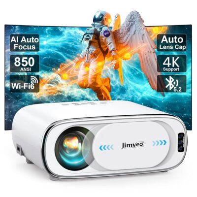 [AI Auto Focus+Auto Lens Cap]Outdoor-Projector 4K with WiFi 6 and Bluetooth:Upgrade 850 ANSI Native 1080P Jimveo Portable Projector, Auto 6D Keystone&Zoom,Home LED Movie…