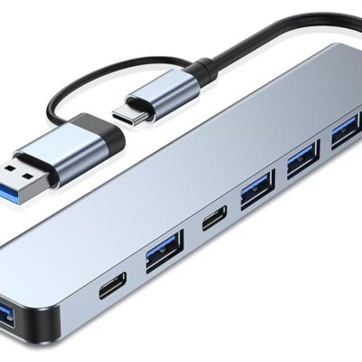 Aluminum 7 in 1 USB C Hub with USB 3.0, USB 2.0 Ports for MacBook Pro Air and More Devices