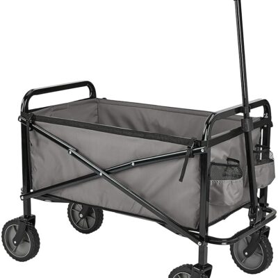 Amazon Basics Collapsible Folding Heavy Duty Utility Wagon for Outdoor Sports, Camping, Garden, and Shopping, Grey