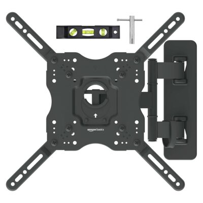 Amazon Basics Full Motion Articulating TV Wall Mount, with Swivel and Tilt, for 26″ to 55″ TVs and Flat Panels up to 80 Lbs, VESA Compatible, Black