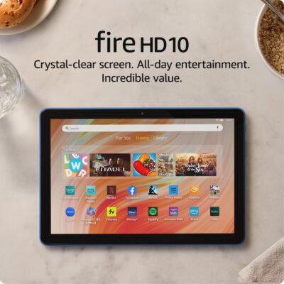 Amazon Fire HD 10 tablet (newest model) built for relaxation, 10.1″ vibrant Full HD screen, octa-core processor, 3 GB RAM, 32 GB, Ocean