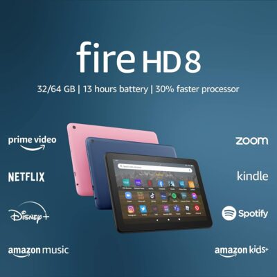 Amazon Fire HD 8 tablet, 8” HD Display, 64GB, 30% faster processor, designed for portable entertainment, (2022 release), Denim