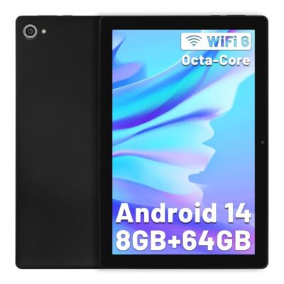 Android 14 Tablet 10 Inch Tablet Octa-Core 8GB+64GB(TF 1TB), Android Tablet 1280×800 HD IPS Tablet Wi-Fi 6 Model/Widevine L1/5000mAh/Dual Camera/Face ID Tablet PC 2024 – Black