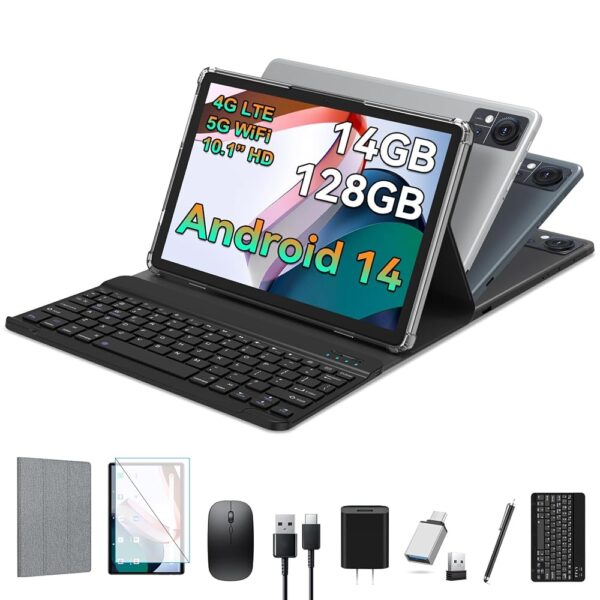 Android 14 Tablet 10.1 Inch Incell Large Screen, 2024 Newest 4G Cellular Tablet with Keyboard 14GB RAM(8+6 Virtual)+128GB ROM+1TB, 2 in 1 Octa-Core Tablet 5G WIFI 7000mAh...