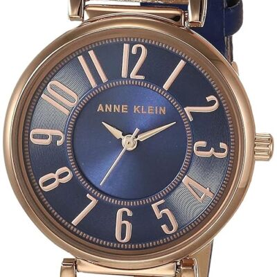 Anne Klein Women’s Easy-to-Read Navy Leather Strap Watch, AK/2156NVRG