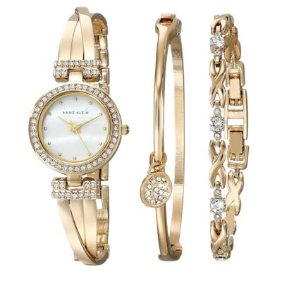 Anne Klein Women’s Premium Crystal Accented Bangle Watch and Bracelet Set