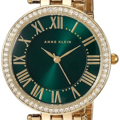 Anne Klein Women’s Premium Crystal Accented Gold-Tone Bracelet Watch, AK/2230GNGB