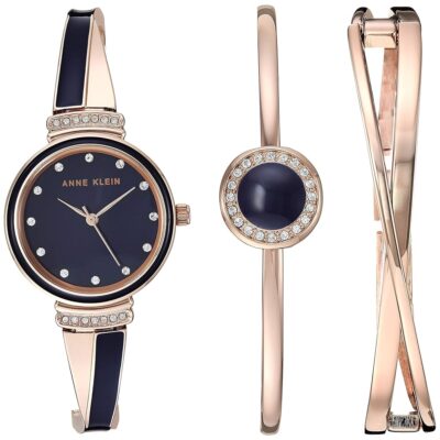 Anne Klein Women’s Premium Crystal Accented Watch and Bangle Set