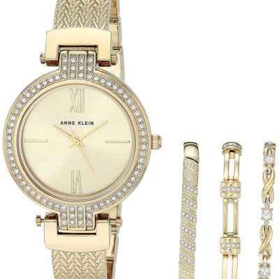 Anne Klein Women’s Premium Crystal Accented Watch and Bracelet Set, AK/3584