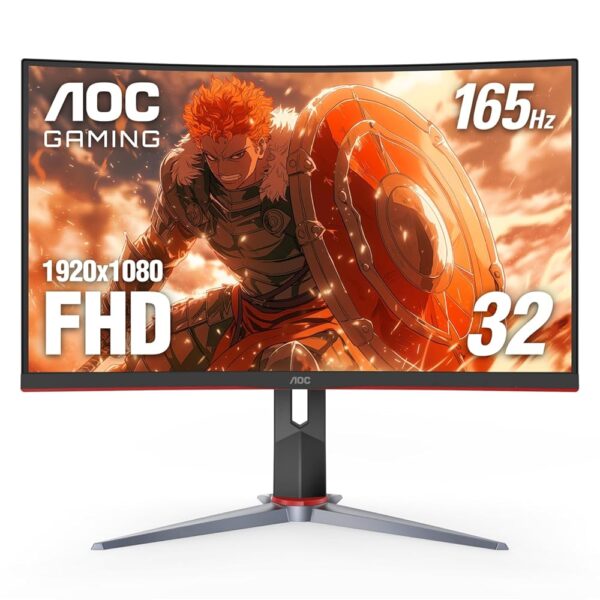 AOC C32G2 32" Curved Frameless Gaming Monitor FHD, 1500R Curved VA, 1ms, 165Hz, FreeSync, Height adjustable, 3-Year Zero Dead Pixel Policy, Black