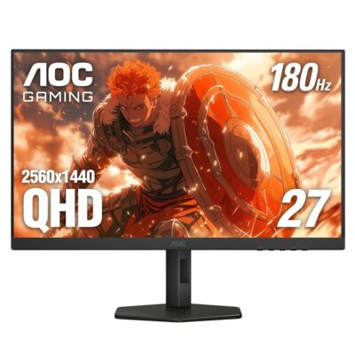 AOC Q27G4XN 27″ Gaming Monitor, 2K QHD 2560×1440, 180Hz 1ms, Adaptive-Sync, Height Adjustable, 2X HDMI 2.0, 1x Display Port, Xbox/PS5/Switch Ready, 3-Year Zero-Bright-dot