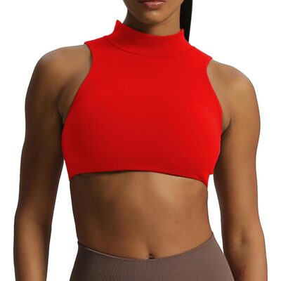 Aoxjox Women’s Kim Cutout High Neck Tank Top Workout Sports Bras Fitness Padded Training Gym Bra Yoga Crop