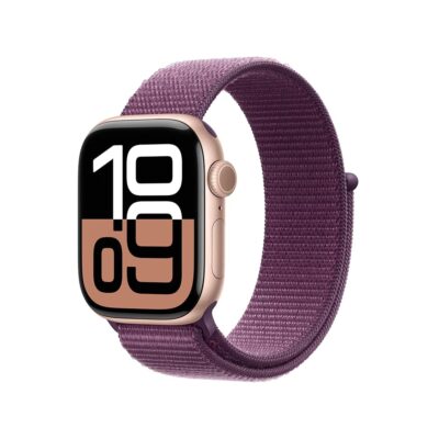 Apple Watch Series 10 [GPS + Cellular 42mm case] Smartwatch with Rose Gold Aluminium Case with Plum Sport Loop. Fitness Tracker, ECG App, Always-On Retina Display, Carbon Neutral