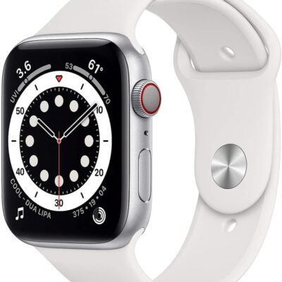 Apple Watch Series 6 (GPS + Cellular, 44mm) – Silver Aluminum Case with White Sport Band (Renewed)