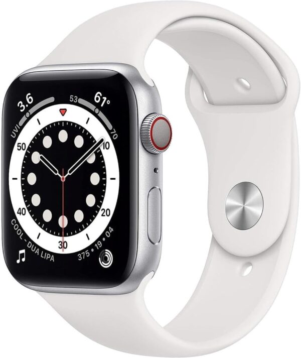 Apple Watch Series 6 (GPS + Cellular, 44mm) - Silver Aluminum Case with White Sport Band (Renewed)